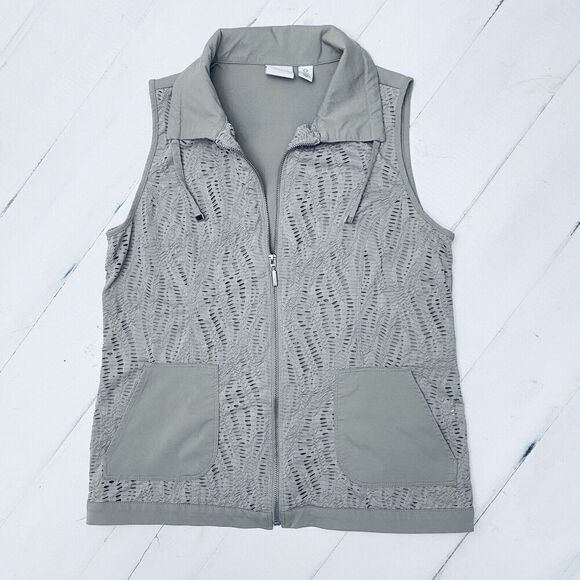 Chico's NEW WEEKENDS Women Lace Front Polyester Rayon Tan Vest SIze 0/Small - Picture 1 of 14